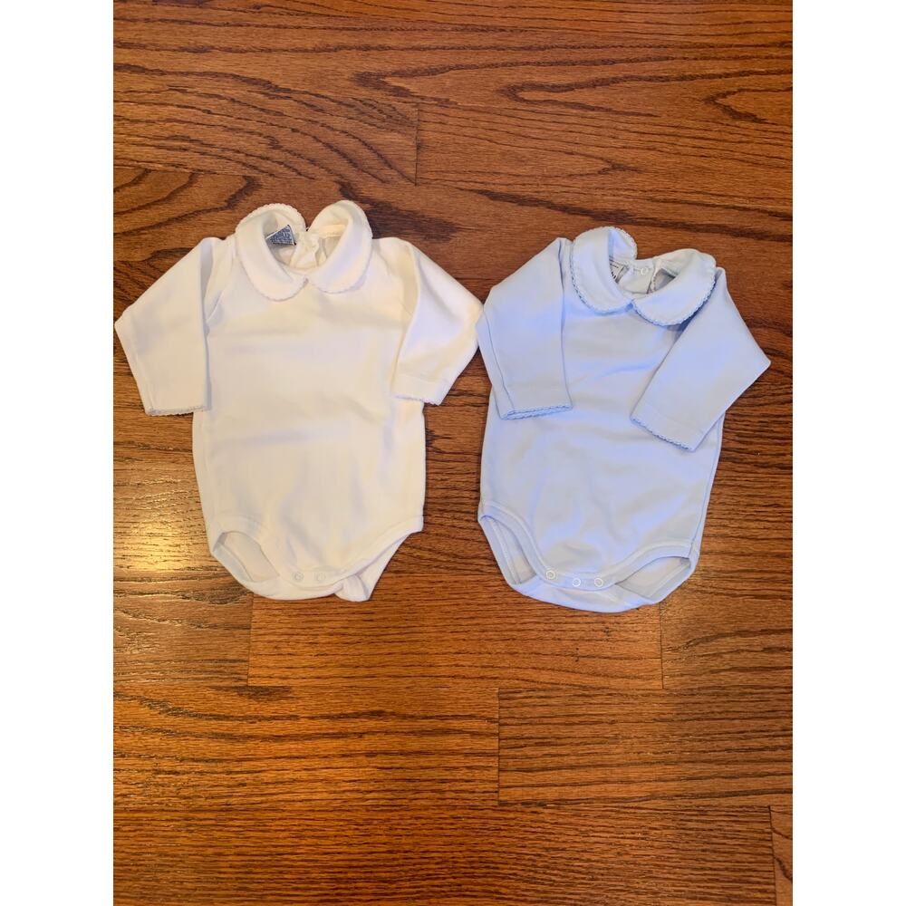 Babidu Peter Pan Collar Long Sleeve Bodysuit Lot (2) | White Blue | 3 Months